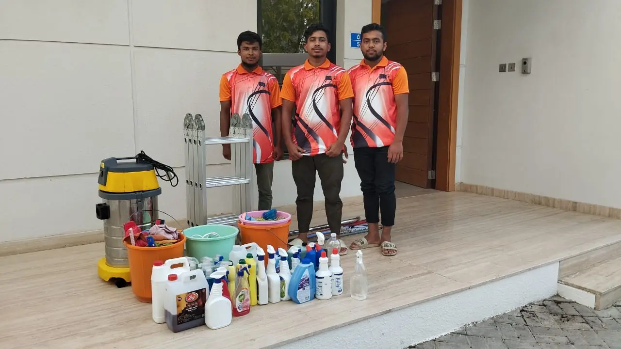 Muscat Shine Clear team ready with cleaning equipment